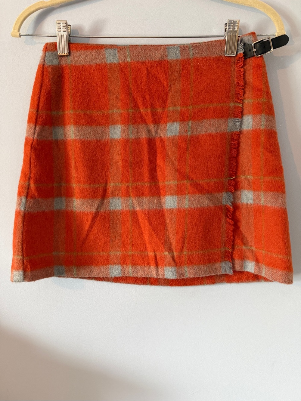 Vintage Esprit Orange & Light Blue Plaid Wool Mini Skirt